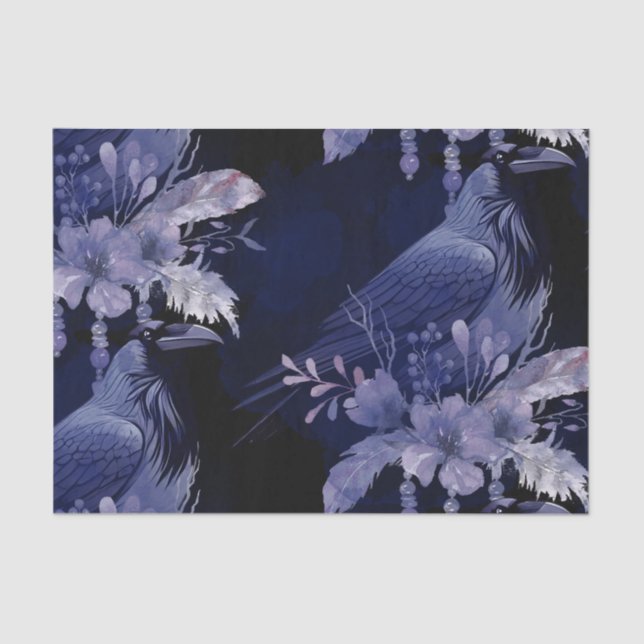 Papel De Seda Flores de Aquarela Flores Botânicos Raven (Frente )