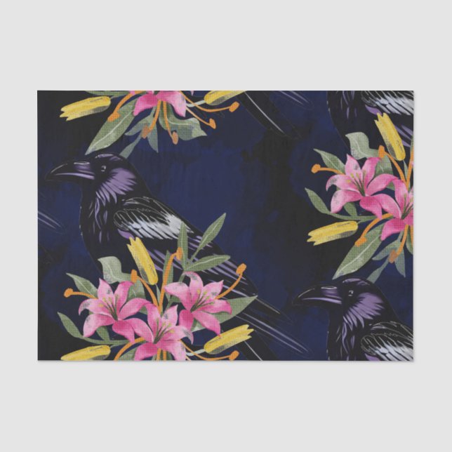 Papel De Seda Flores de Aquarela Flores Botânicos Raven (Frente )