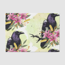 Papel De Seda Flores de Aquarela Flores Botânicos Raven