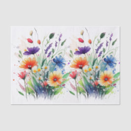 Papel De Seda Flores de Aquarela Laranja Roxo Vermelho Azul