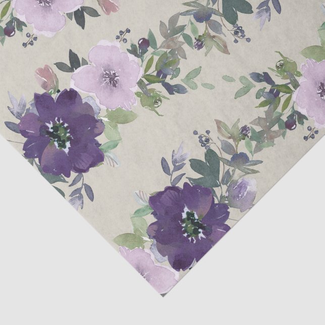 Papel De Seda Flores de Aquarela Roxas Bonitas (Detalhes)