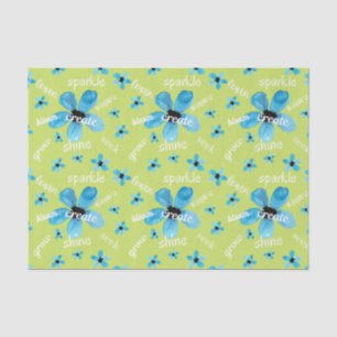 Papel De Seda Flores de Aquarela Verde e Azul com Afirmações