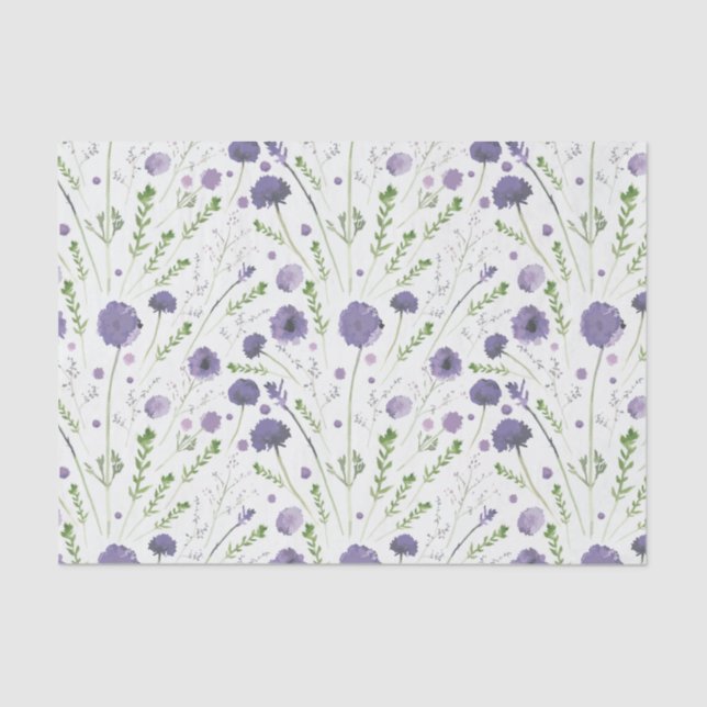 Papel De Seda Flores de Aquarela Verde Roxo Elegante (Frente )