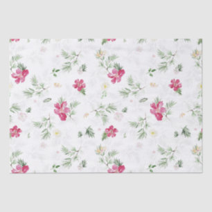 Papel De Seda Flores de Aquarelas de Natal Rosa, Verde, Branco