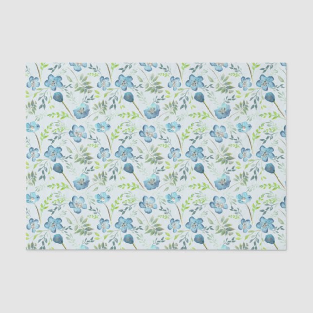 Papel De Seda Flores de Aquarelas Verdes Azuis Elegantes Boho (Frente )