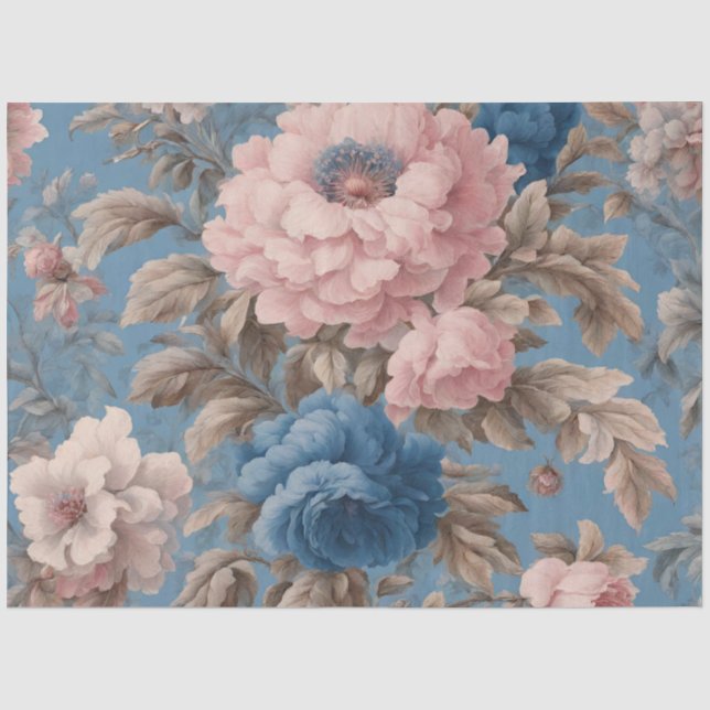 Papel De Seda Flores De Azul E Rosa, Pastel Vitoriano (Frente )