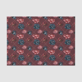 Papel De Seda Flores de Borgonha e Azul (Design 2 Série Vermelha