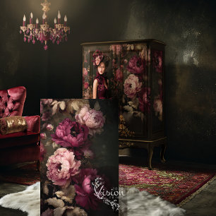 Papel De Seda Flores de Borgonha, Flor de Peônia, Moody Escuro