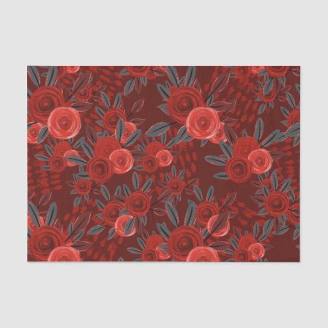 PAPEL DE SEDA FLORES DE CINZA VERMELHA NEGRA (Frente )