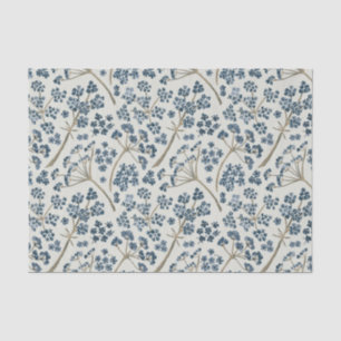 Papel De Seda Flores de Cor da Água Azul Elegante