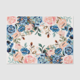 Papel De Seda Flores de Cor de Água Rosa e Azul