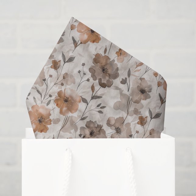 Papel De Seda Flores de Creme Laranja Marrom Aniversário (Sacola de presentes)