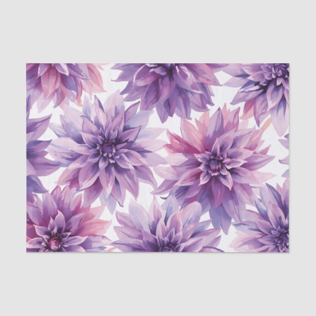 Papel De Seda Flores de Dália Roxa em Aquarela (Frente )