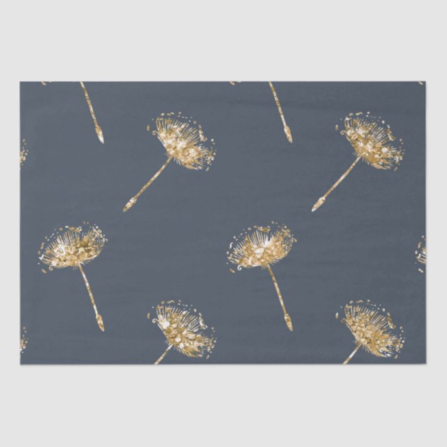 Papel De Seda Flores de Dandelion marinho Azul Dourado (Frente )