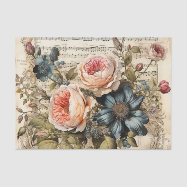 Papel De Seda Flores de dissociação de safras bonitas (Frente )