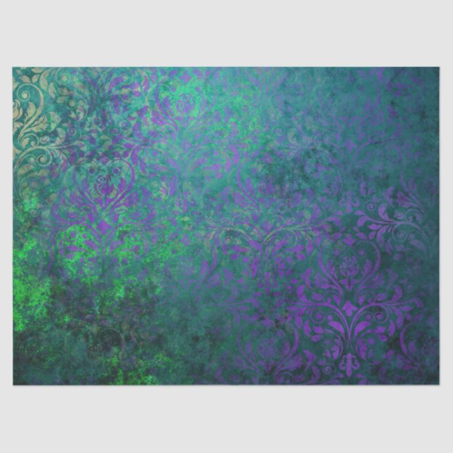 Papel De Seda Flores de Estêncil Roxo na Decoupage Verde (Frente )