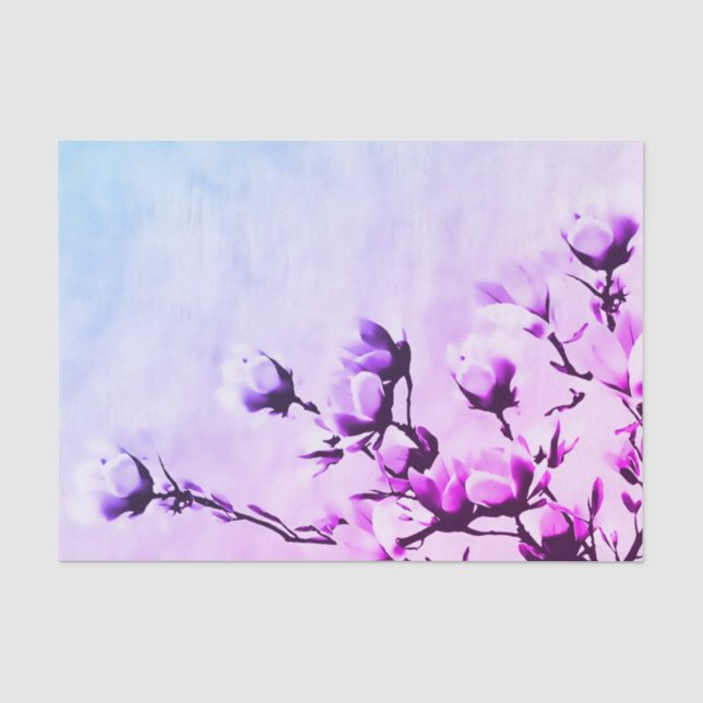 Papel De Seda Flores de florescência da cereja, azul e roxo (Frente )