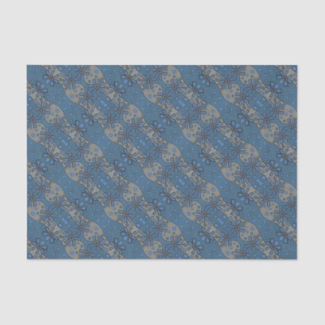 Papel De Seda Flores de gelo, padrão floral azul e cinza, rústic (Frente )