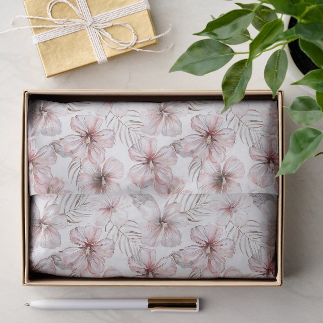 Papel De Seda Flores de Hibisco Rosa Aniversário (Presente)