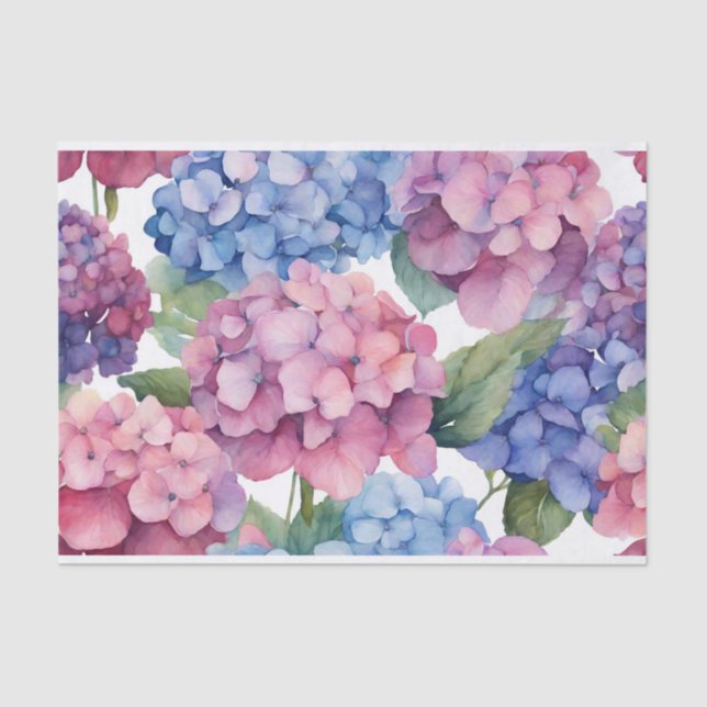 Papel De Seda Flores De Hydrangea Púrpura, Azul, Rosa (Frente )