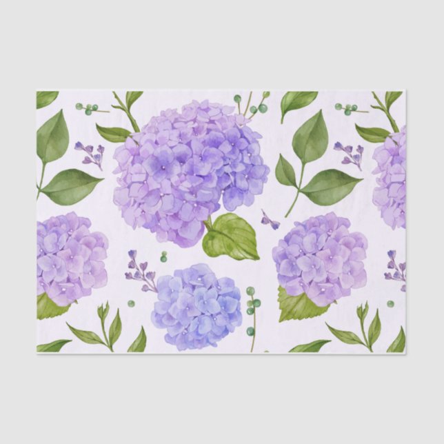 Papel De Seda Flores de Hydrangea Púrpura da Aquarela (Frente )