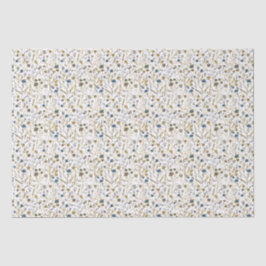 Papel De Seda Flores de inverno Azul Dourado