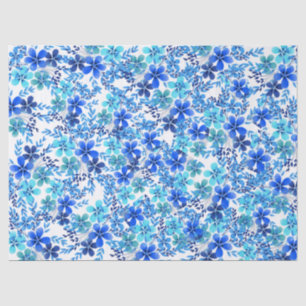 Papel De Seda Flores de Jardim Azul Real e Turquesa