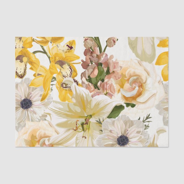 Papel De Seda Flores de jardim. Lily mágica, rosa, flor de anêmo (Frente )