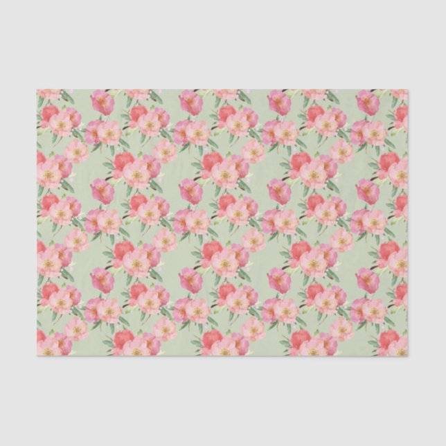 Papel De Seda Flores de Jardim Rosa bonito Aquarela (Frente )