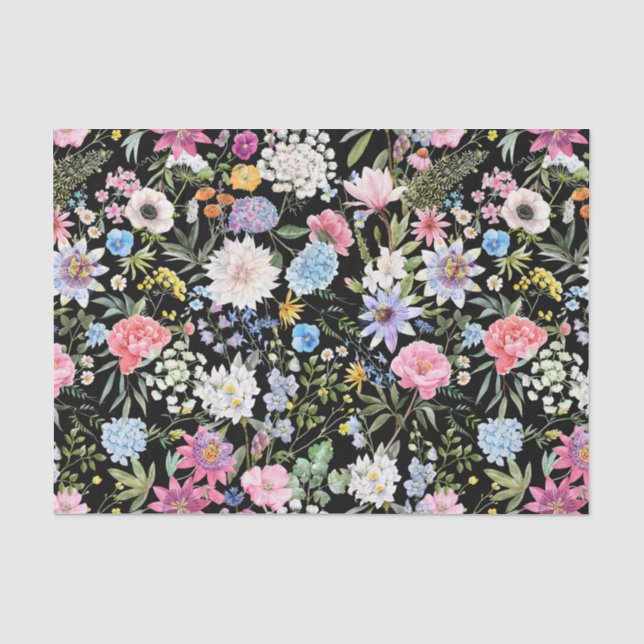 Papel De Seda Flores de Jardinagem Misturadas Pretas (Frente )