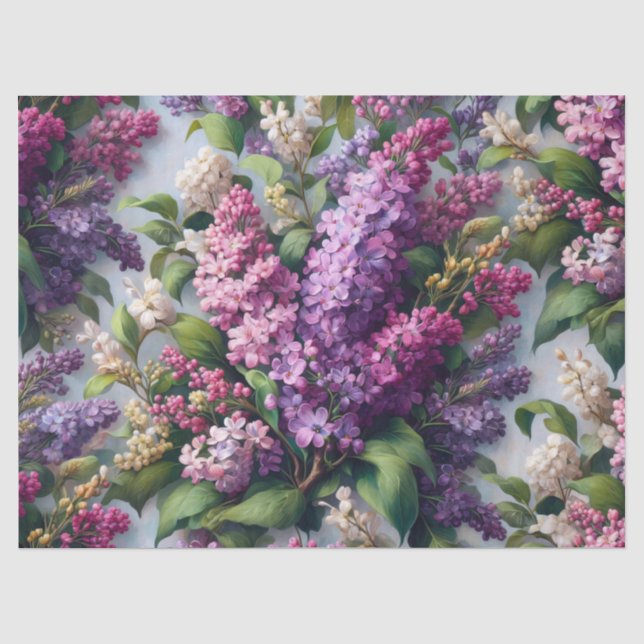 Papel De Seda Flores de Lilás Aquarela Botânica Decoupage (Frente )