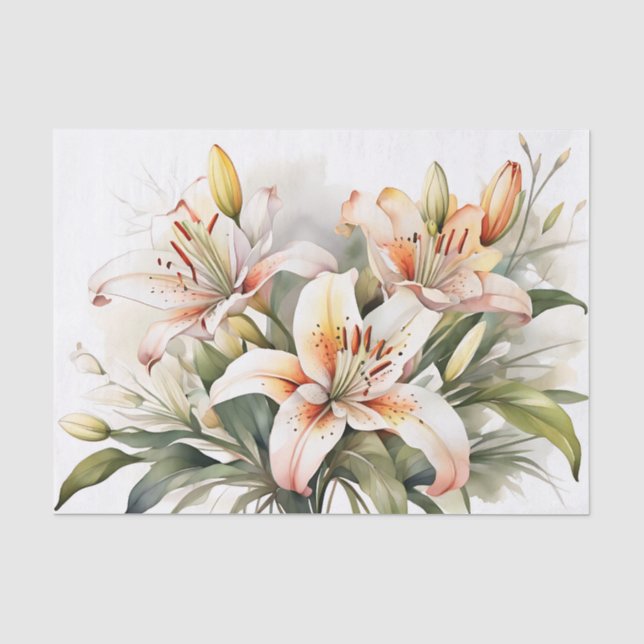 Papel De Seda Flores De Lilho Moles Em Branco (Frente )