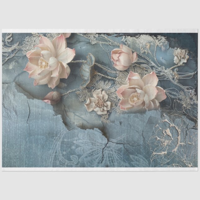 Papel De Seda Flores de Lótus & Azul de Jeans efeitos de arte mi (Frente )
