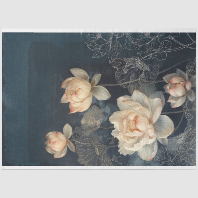 Papel De Seda Flores de Lótus & Azul meia-noite, Efeitos de Mídi (Frente )