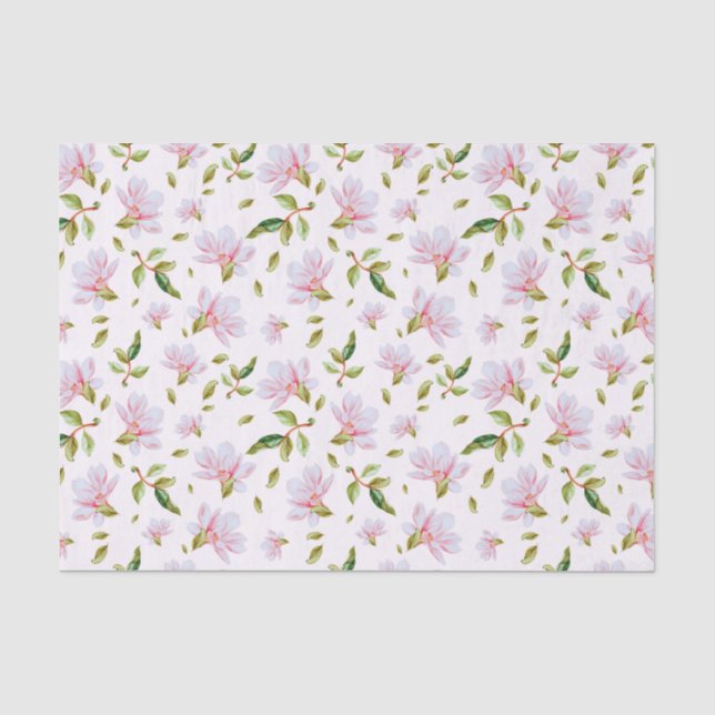 Papel De Seda Flores De Magnólia Rosa De Aquarela (Frente )
