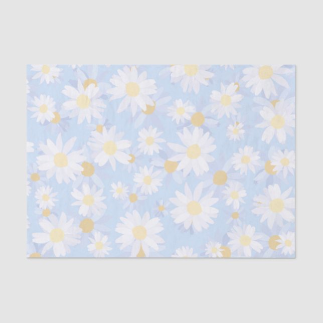 Papel De Seda Flores de Margarida Branca Clássica Azul (Frente )