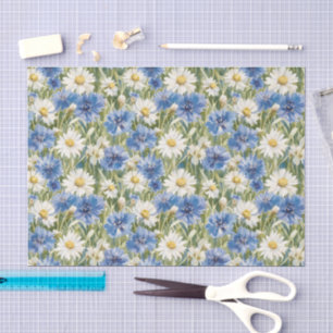Papel De Seda Flores de Margarida Brancas Azuis Aniversário