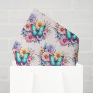 Papel De Seda Flores de Margarida com um Belo Padrão de Borbolet