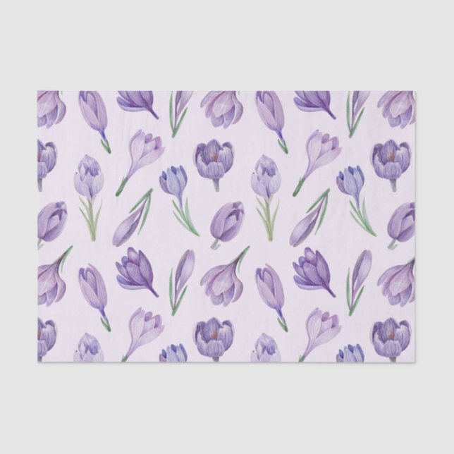 Papel De Seda Flores de Mola de Crocus Purple, de Aquarela (Frente )