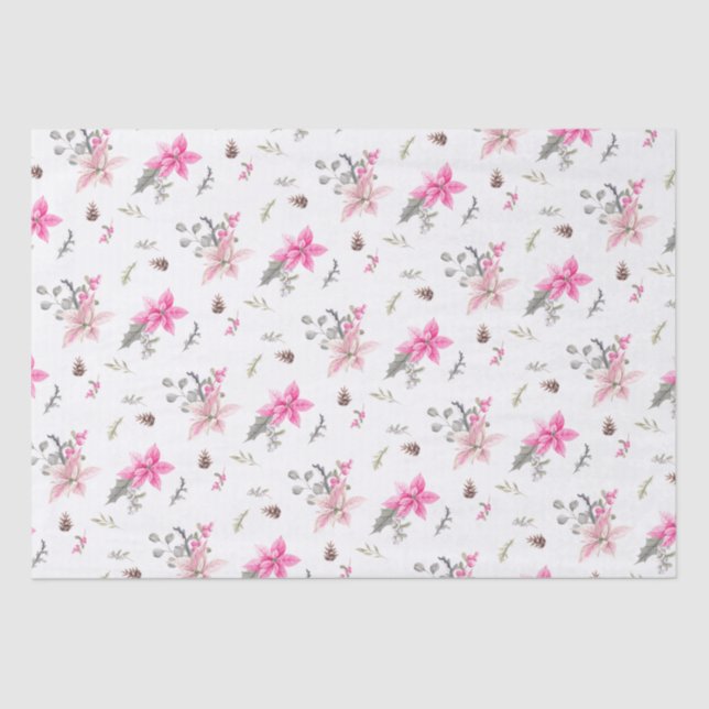 Papel De Seda Flores de Natal de Aquarela e Verde (Frente )