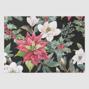 Papel De Seda Flores de Natal - Poinsettias Brancas Vermelhas Pr