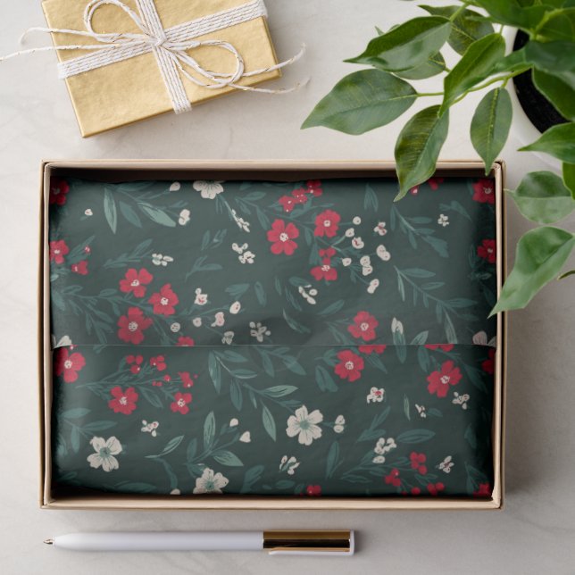 Papel De Seda Flores de Natal verdes vermelhas e brancas (Presente)