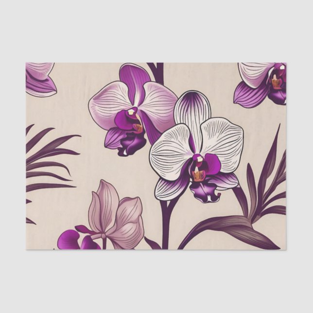 Papel De Seda Flores De Orquídeas Roxas (Frente )