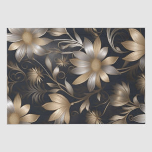 Papel De Seda Flores de Ouro e Prata Decoupage /