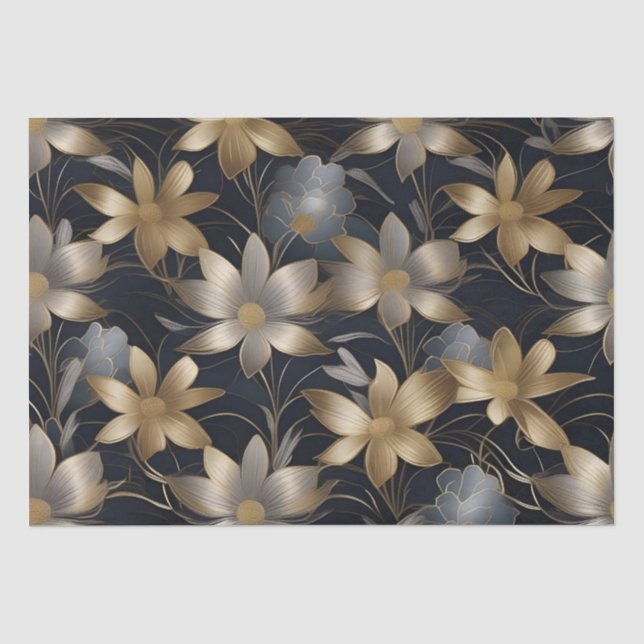 Papel De Seda Flores de Ouro e Prata Decoupage /  (Frente )