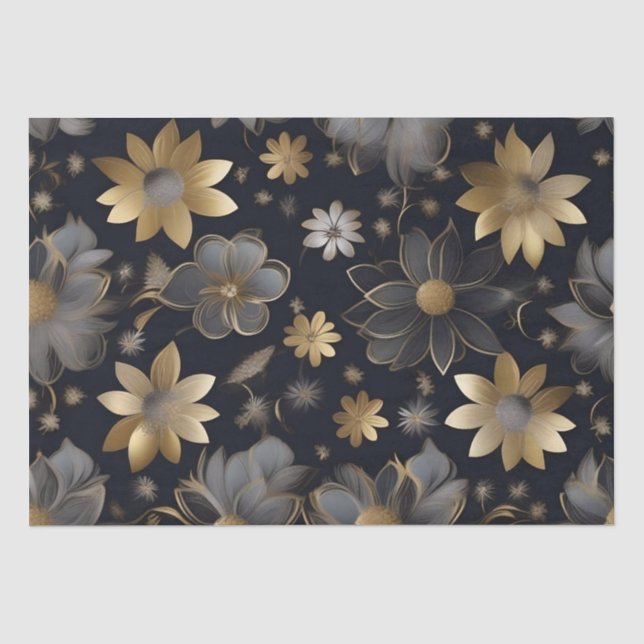 Papel De Seda Flores de Ouro e Prata Decoupage /  (Frente )