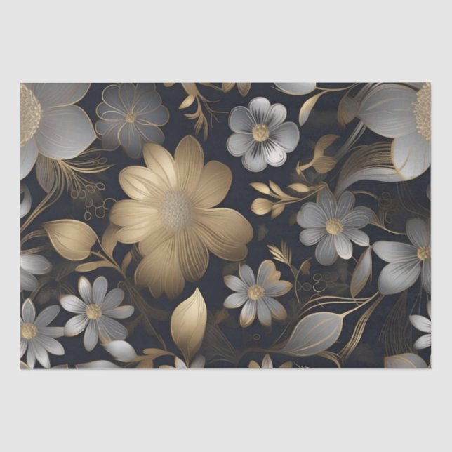 Papel De Seda Flores de Ouro e Prata Decoupage /  (Frente )