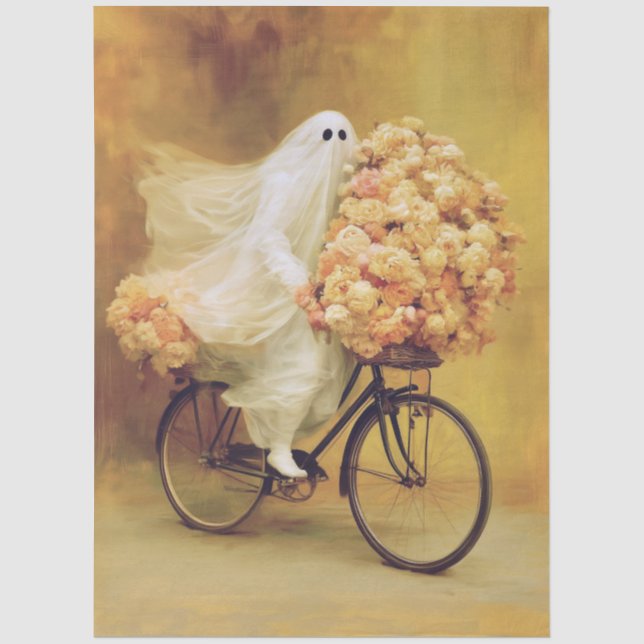 Papel De Seda Flores de Outono, Bicicleta, Fantasma de Lençol Br (Frente )