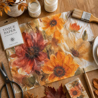 Papel De Seda Flores de Outono em Aquarela