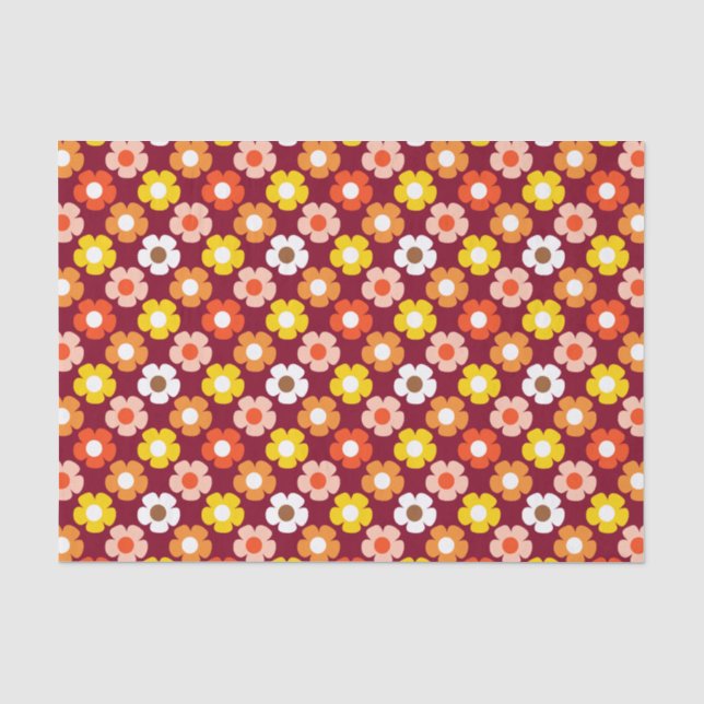 Papel De Seda Flores de outono retrorais Padrão Borgonha (Frente )